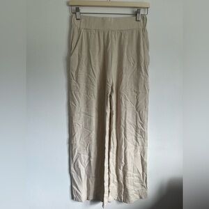 Dailystory Women Palazzo Wide Leg Flowy Lightweight Pockets Pants Cream XS